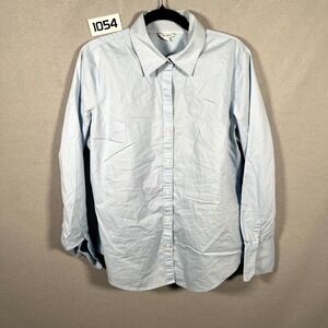 Calvin Klein Shirt Womens Medium Blue Cotton Stretch Button Up Professional Wear